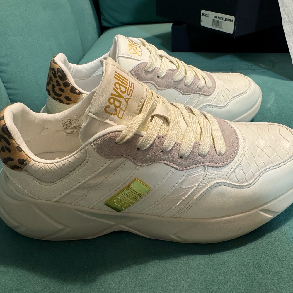 Cavalli Class Women's White Sneakers with Leopard Accents